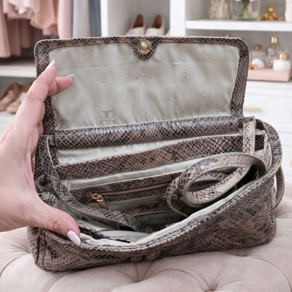 Tory Burch Dark Brown Snake Print Purse - Picture 2 of 5